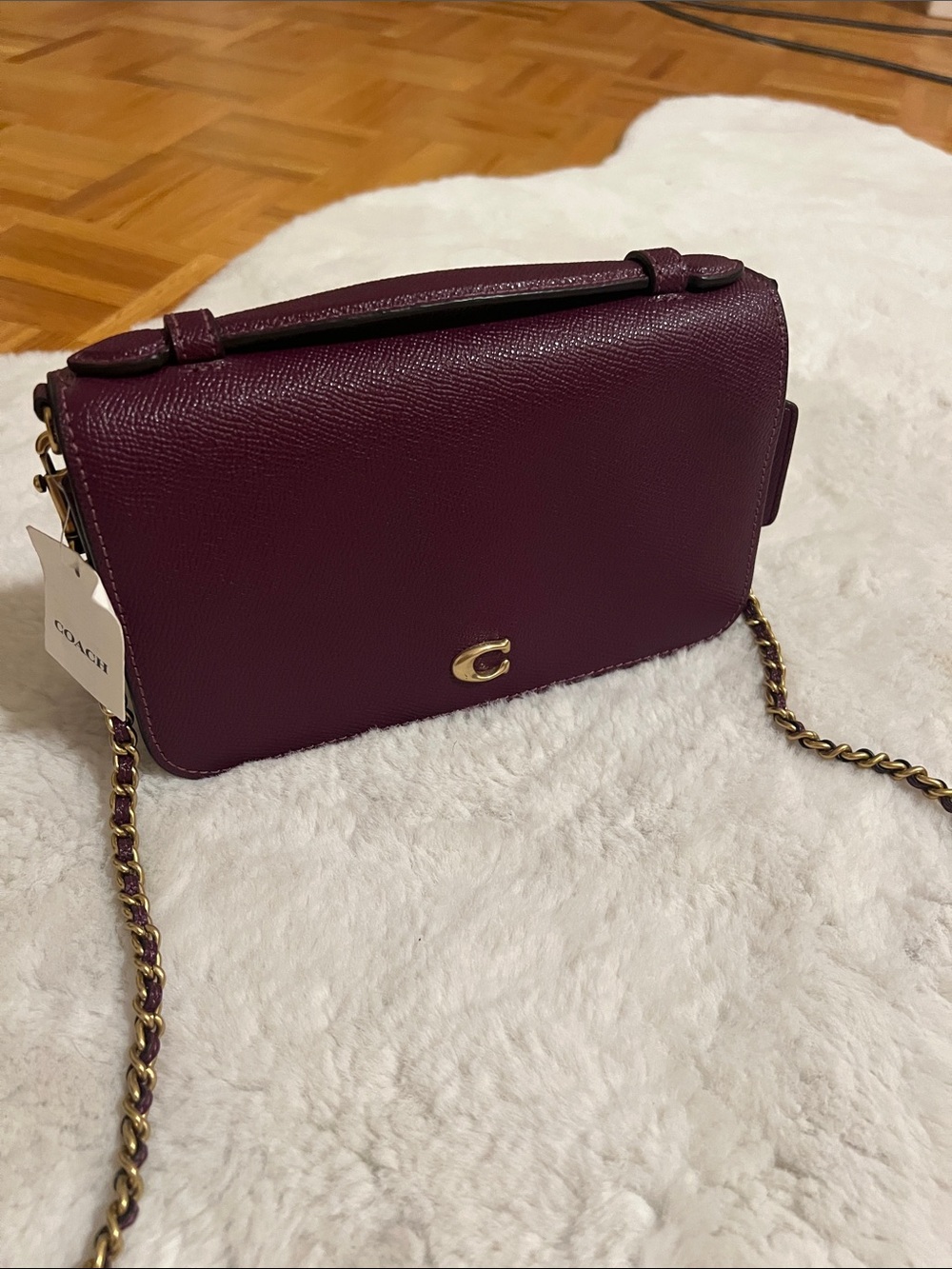 Coach Bea Pebbled Leather Crossbody in Plum with Gold Hardware
